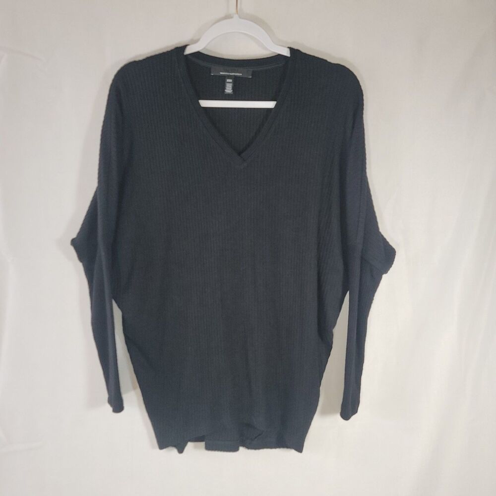 WHBM Black Rib Knit Dolman Tunic Top Size XXS V-Neck Batwing Sleeve Sweater